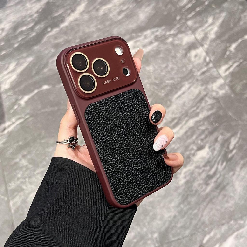 iPhone 17 Pro Max Lychee Pattern Leather Texture Case, Full Coverage for Apple 16