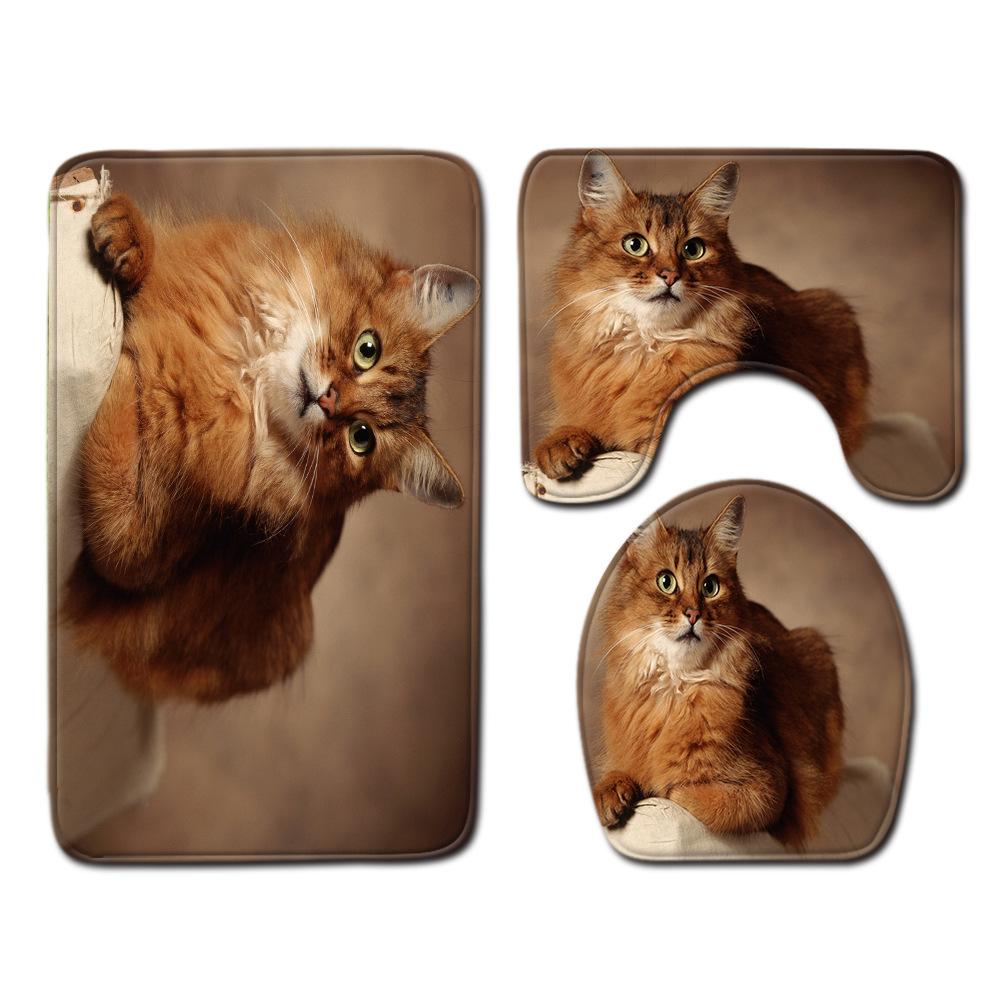 Animal Toilet Floor Mat Three-Piece Bathroom 3-Piece Carpet Doormat