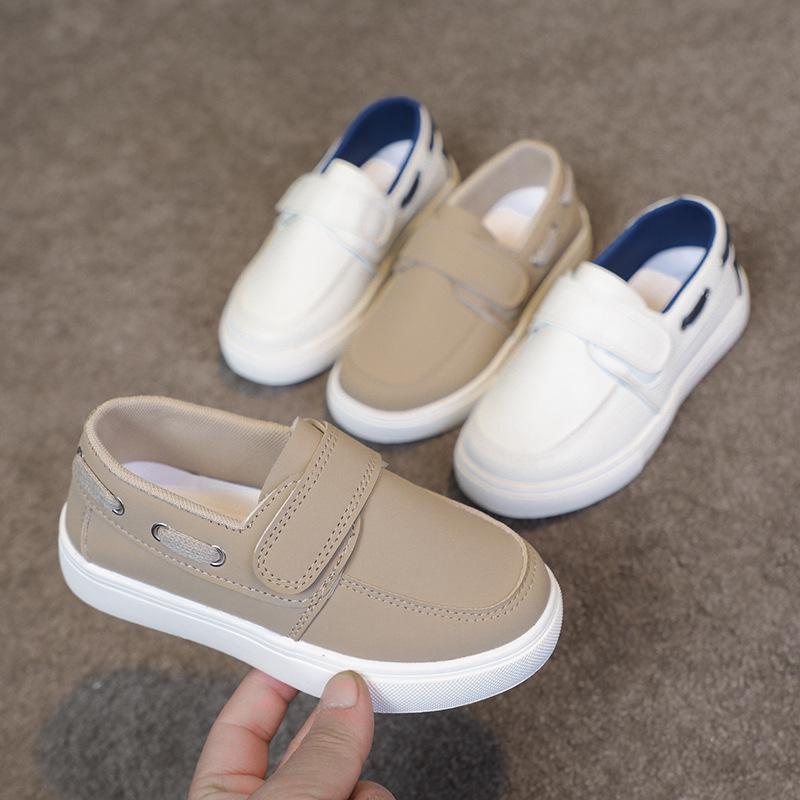 Korean Style Low-Top Leather Slip-On Loafers for Boys & Toddlers - Soft Sole Casual Shoes
