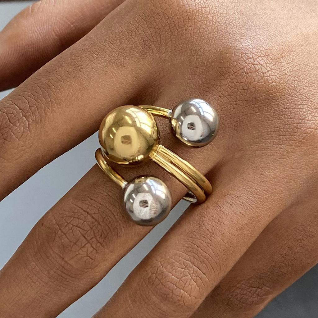 European and American stainless steel contrasting color exaggerated ring niche ring titanium steel jewelry ring