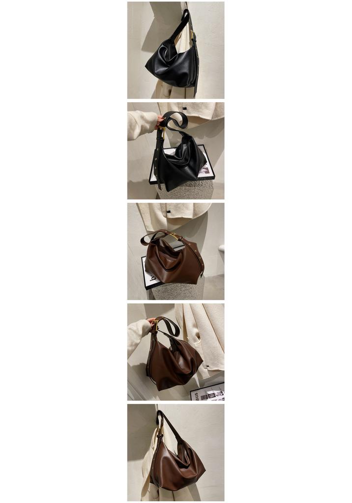 Bag Women's Niche Retro Texture Messenger Bag Wide Shoulder Strap Large Capacity Solid Color Casual Soft Collapsed Shoulder