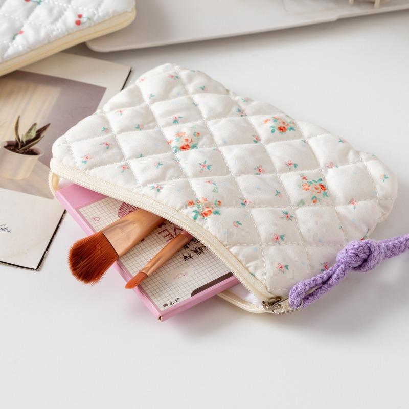 Plic Cosmetic cu Fundă Florală, Geantă Mică Pătrată pentru Machiaj cu Fermoar, Depozitare Portabilă pentru Ruj, Portofel pentru Monede pentru Femei