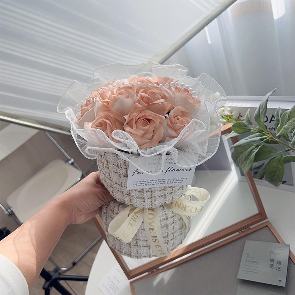 

Creative Soap Flowers Bouquet Handcrafted DIY Fake Rose Flowers Small Rose Bouquet Women s Day оранжевый