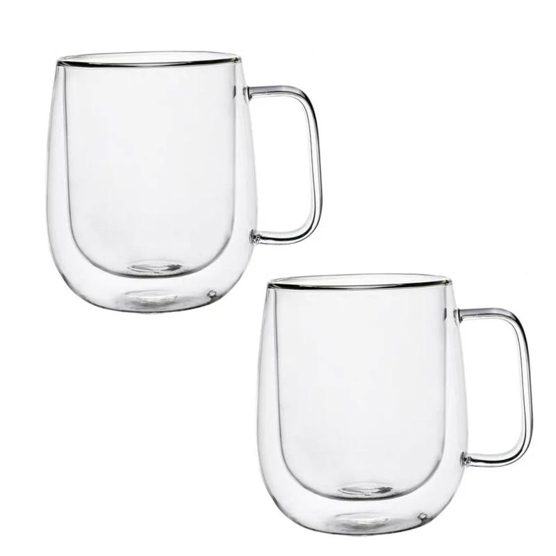 2PCS 150-350ml Heat Resistant High Borosilicate Glass Mug Double Wall Glass Coffee Cup with Handle Milk Water Cup Clear Cups