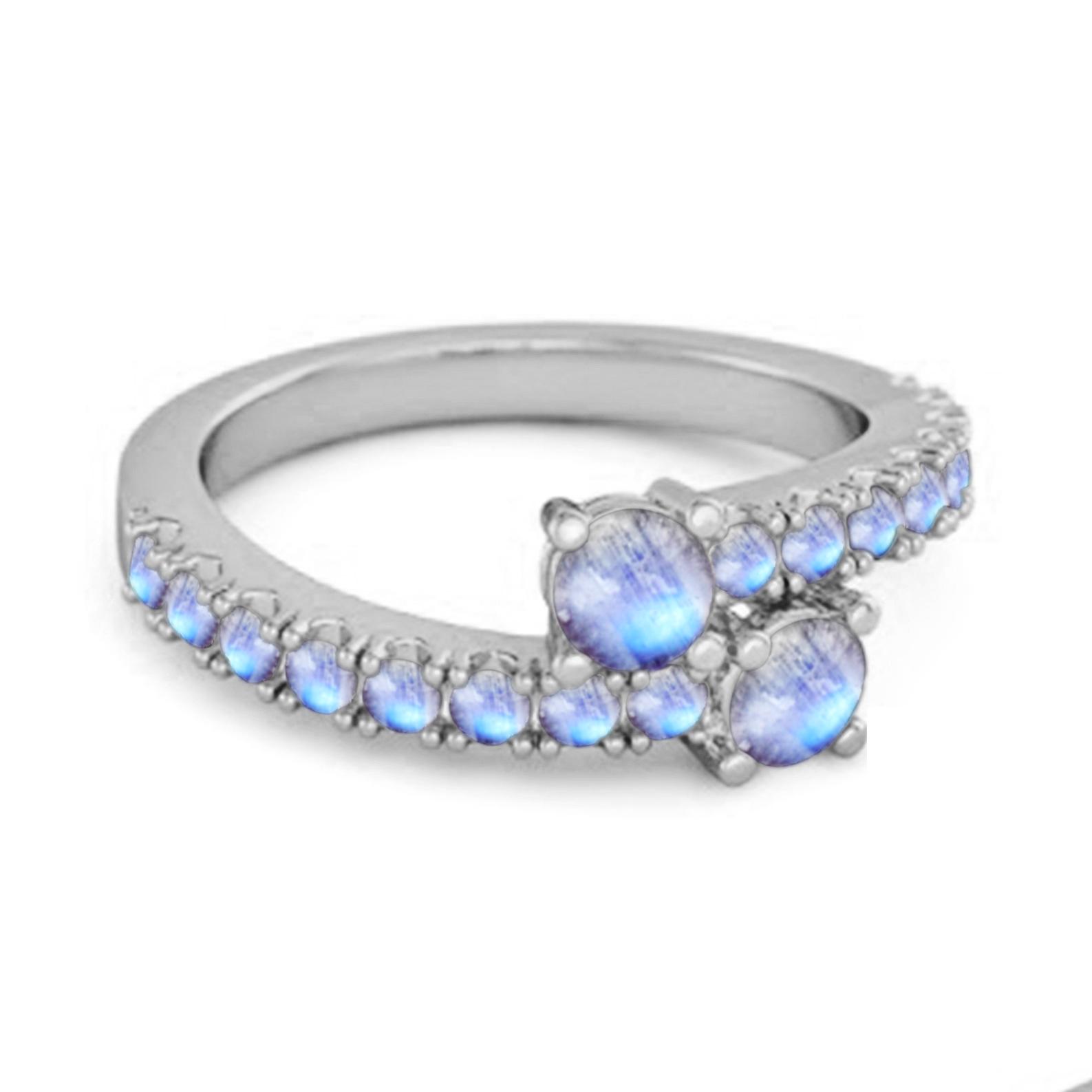 

Moonstone Twin Stone Pave Bypass Ring - 925 Sterling Silver 12 біле золото кольору