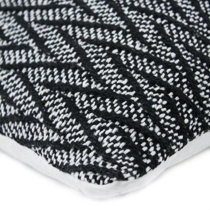 Coussin ethnique motif chevron blanc noir 60x40