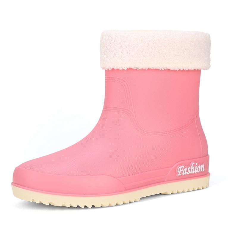 rain shoes women's adult short water shoes non-slip waterproof boots wear-resistant four-season students versatile solid color warm rain boots women