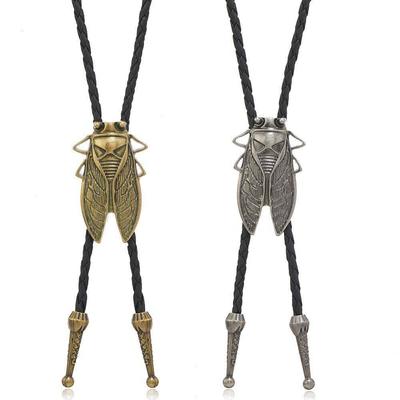 Popular Retro Men'S Sweater Chain Fashion Personality Cicada Leather Necklace Punk Style Golden Cicada Necklace Pendant