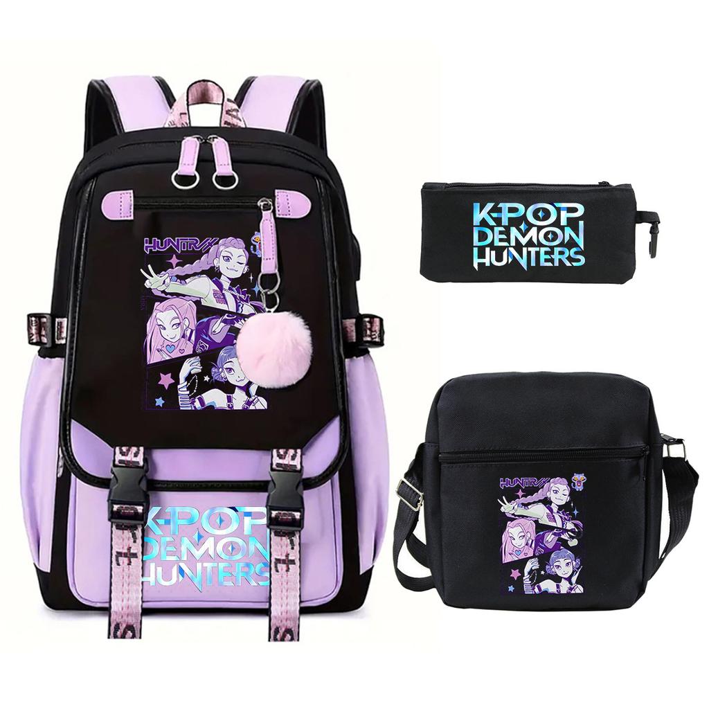 Demon Hunters Peripheral Printing Children's Fashion Backpack Cross-border Large Capacity Primary and Secondary School Student Leisure School Bag Set