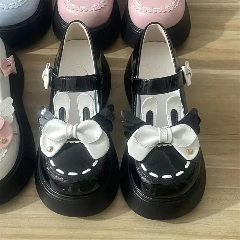 Fashion With Medium Heels Platform Women's Shoes Kawaii Round Toe Ladies Pumps Cute Mary Jane Japanese Style Lolita Bow Y2k Spring Young