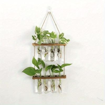 1 Stück Pflanzenvermehrungsröhren, 1/2/3-stöckiges wandmontiertes Pflanzenterrarium mit Holzständer, Mini-Reagenzglas-Blumenvase, Glaspflanzer für Hydroponik