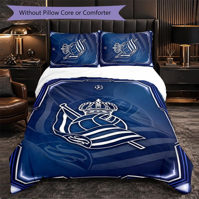 Biancheria da Letto a Tema Real Sociedad FC Set 3 Pezzi Copripiumino Biancheria da Letto Decorativa Per Camera Teen Decorazione Casa