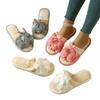 2025Bow Decorative Plush Slippers For Women Autumn Winter Warm Indoor Home Soft Sole Lightweight Slides Furry Cotton Shoes