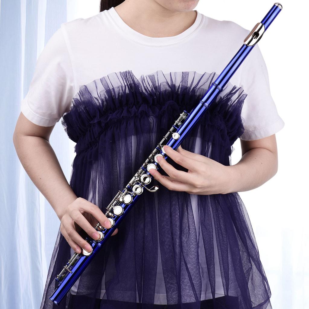 Closed Hole C Flute 16 Keys Cupronickel Nickel plated Wind Instrument with Carry Case Flute Stand Gloves Cleaning Cloth