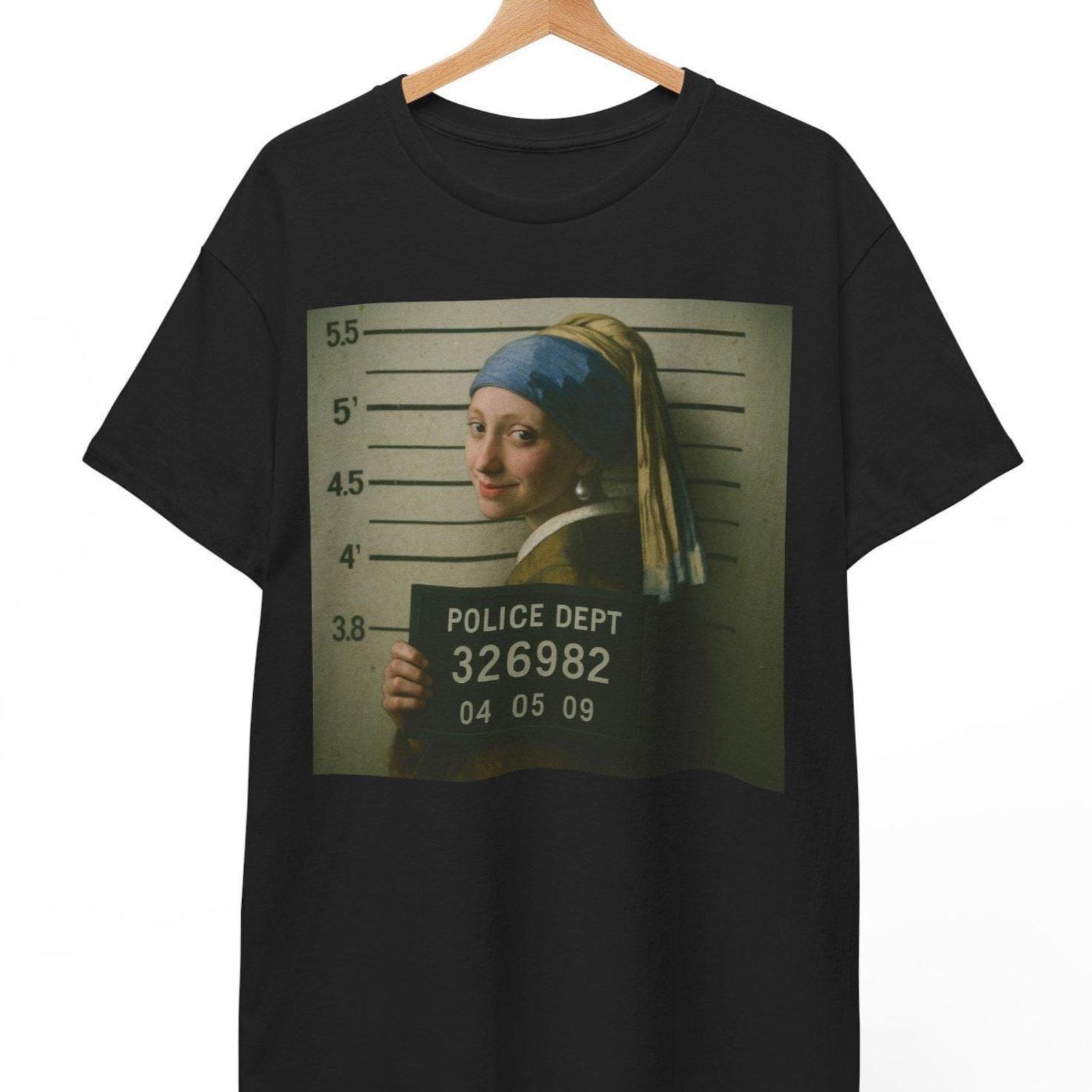 Girl With A Pearl Earring Mugshot T-Shirt: Funny Art Meme Tee S