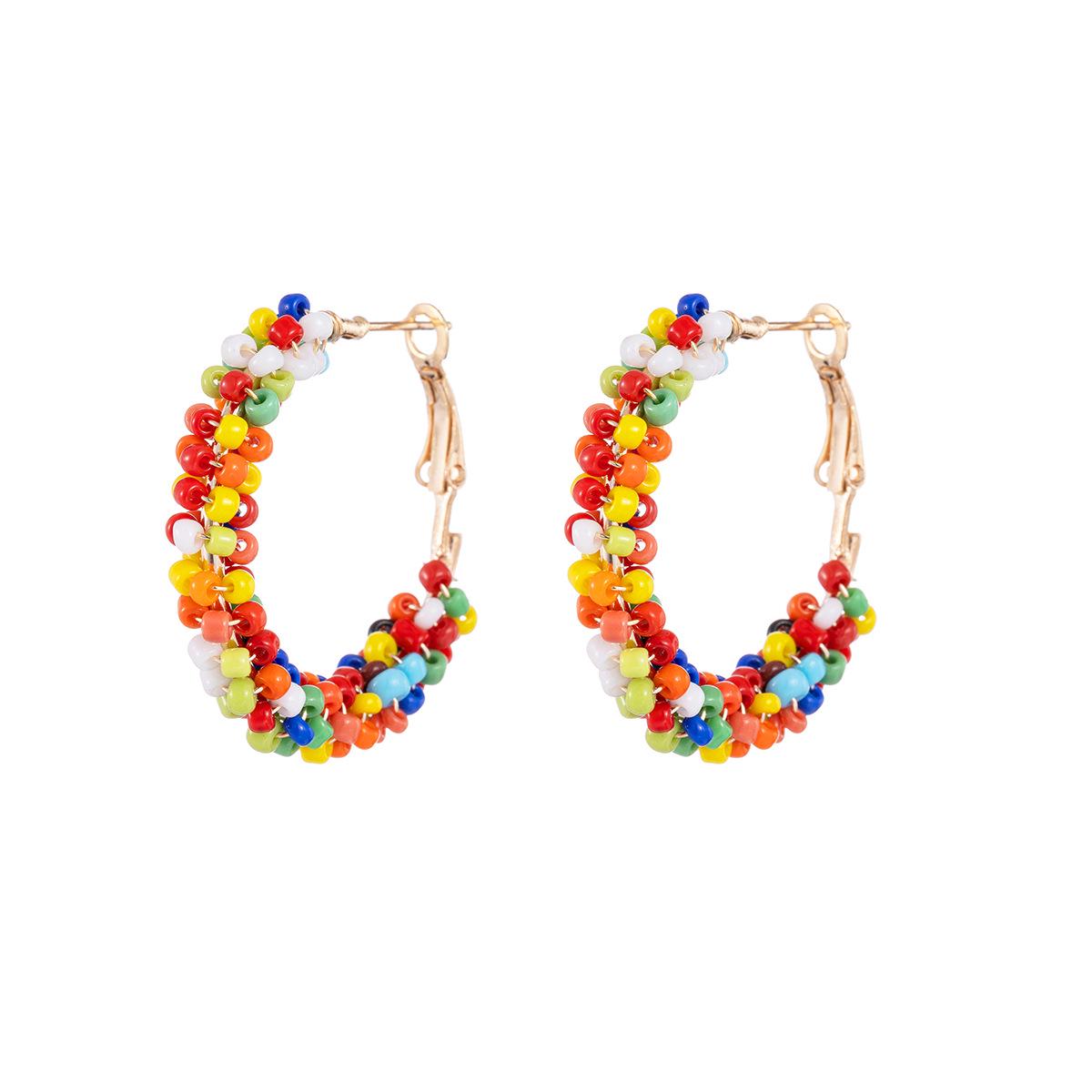 

Богемные красочные серьги-кольца большого размера из бисера с геометрическими металлическими акцентами для женщин