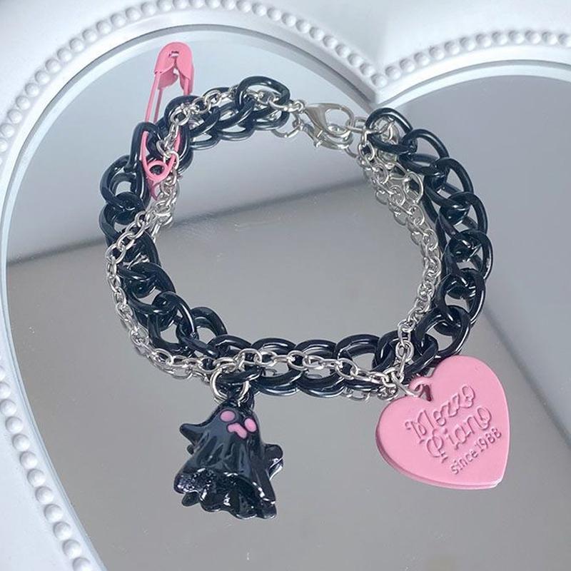 Halloween Ghost Love Pendant Chain Bracelet For Women Aesthetic Sweet Cool Trendy Jewelry Korean Fashion Gift