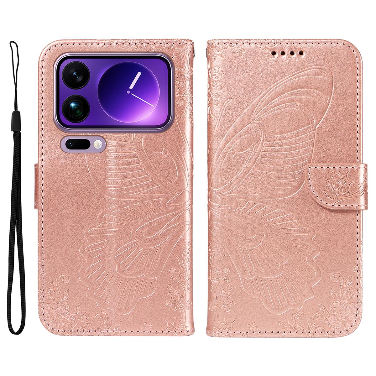

For Xiaomi 17 Pro Max Case Butterfly Pattern PU Leather Folio Flip Phone Cover - Blue