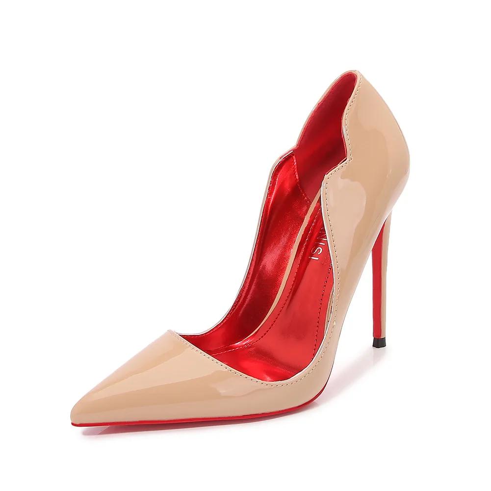 

European American Nightclub Cross Dressing Ball High Heels Women Slim Heels Black Pointed Toe French Women s Sexy Singles Shoes 35 абрикосовый