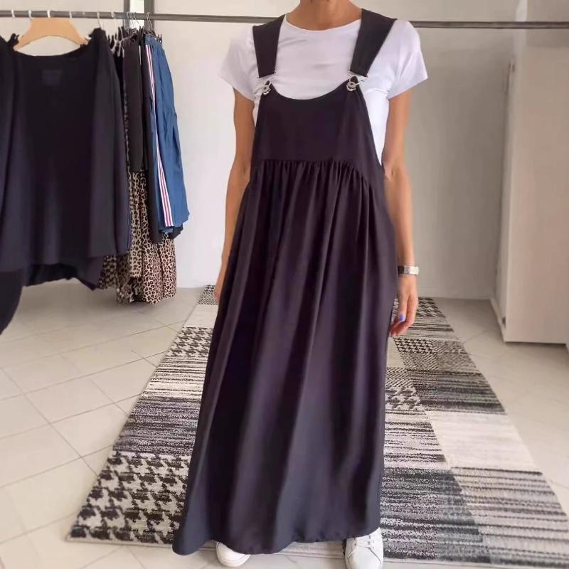 New Summer/Fall Women's Loose-Fit Waist-Tied Cotton-Linen Maxi Dress