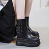 Super high heel thick-soled medium tube women's leather boots, new solid color belt buckle in autumn and winter 2025, heightening short boots tide