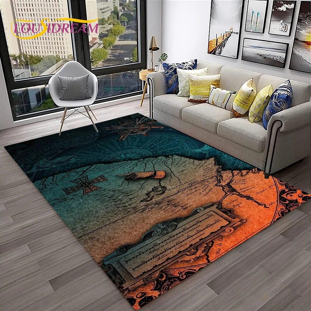 

Карта Навігація Компас Ретро Килимок для дому Вітальня Спальня Диван Придверний килимок Декор, Дитяча ігрова зона Килимок Нековзкий килимок 40x60cm
