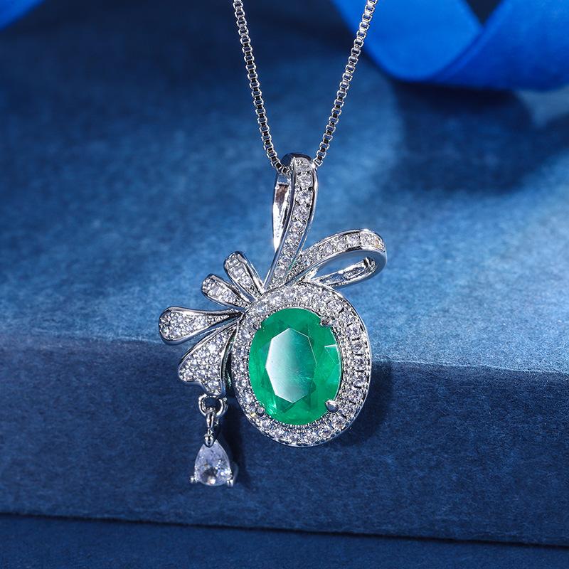 

Jewelry Copper Bottom Gold-Plated Simulation Treasure Bow Creative Pendant Necklace Diamond Main Stone 8 *