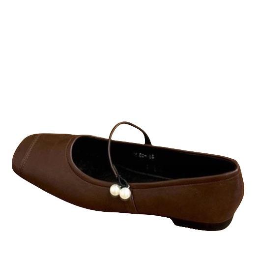 Retro flat bottom simple Mary Jane shoes women's 2025 autumn new square head shallow mouth beaded versatile casual single shoes women