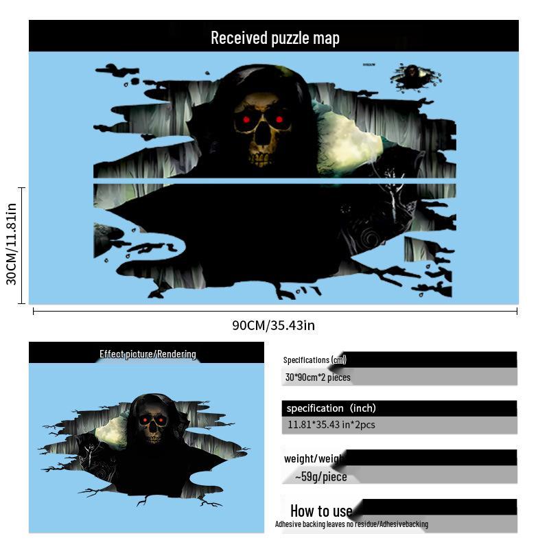 2025 Halloween Scary Skeleton & Red Eye Wall Sticker for Haunted House Décor