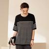 Spring/Summer Black & White Striped Knit Wool Casual Loose Short Sleeve Women's Top