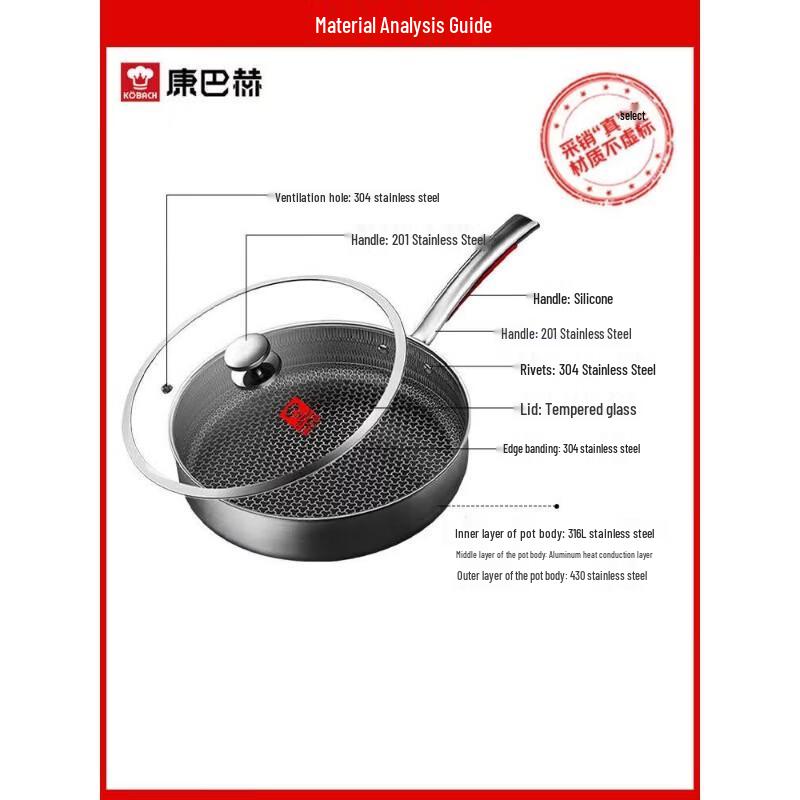 KOBACH 3rd Gen Honeycomb 316L Frying Pan 26cm