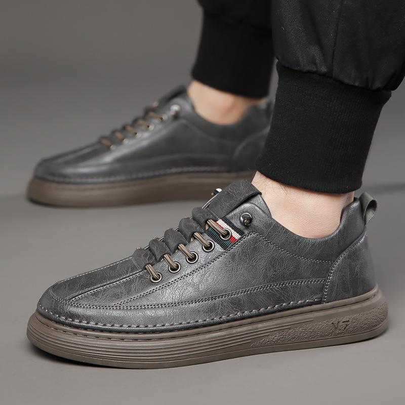 2025 nya herrskor i läder, äkta läder herrskor vita, trendiga mode mjuka board shoes, sport herrskor
