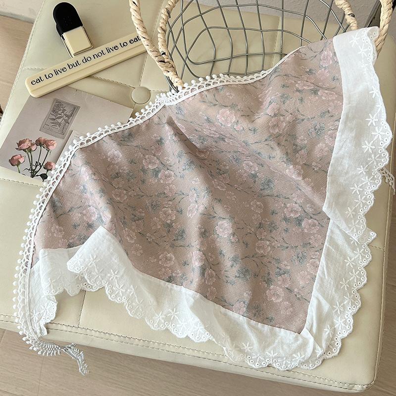 Headscarf summer women's pastoral triangle scarf literary retro crochet triangle scarf hat Y2K hot girl girl children hollow bud