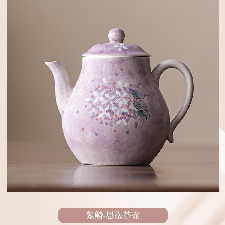 

200ML Hand-painted Hydrangea Purple Scale Destiny Teapot Creative Tea Infuser Pot Tea Maker Kettle with Strainer Cha Collection