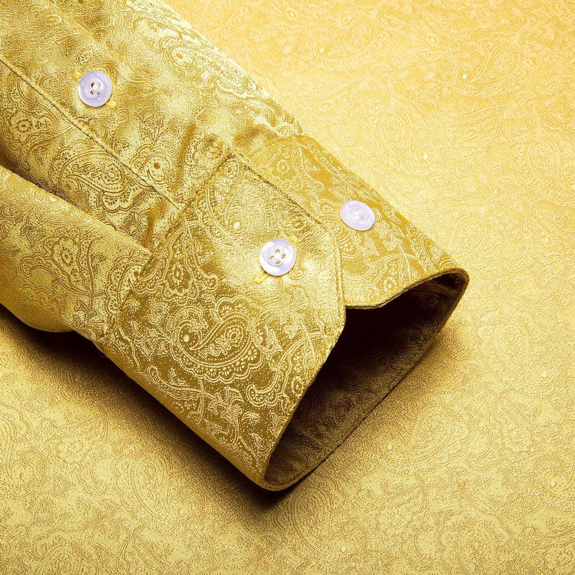 Camisa Social Masculina Em Seda Preta E Dourada - Estampa Paisley Para Casamentos E Eventos