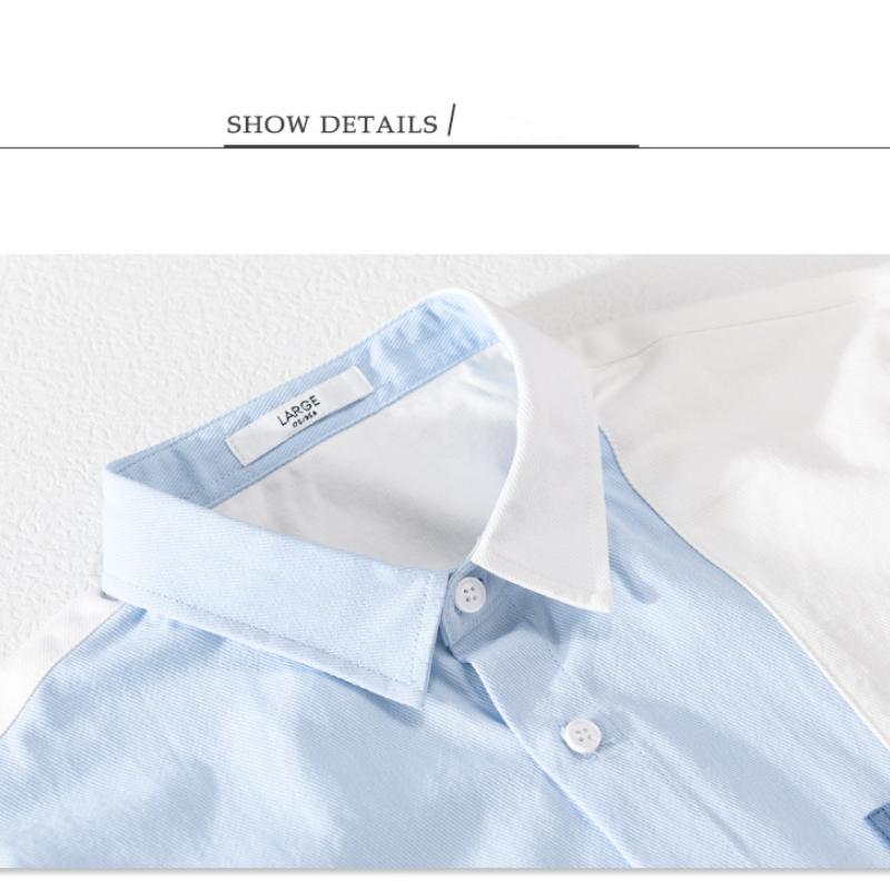 Summer Shirts for Men Youth Streetwear Casual Men Tops Pure Cotton Short Sleeve Shirt Korean New Fashion Stitching Shirt with Pocket