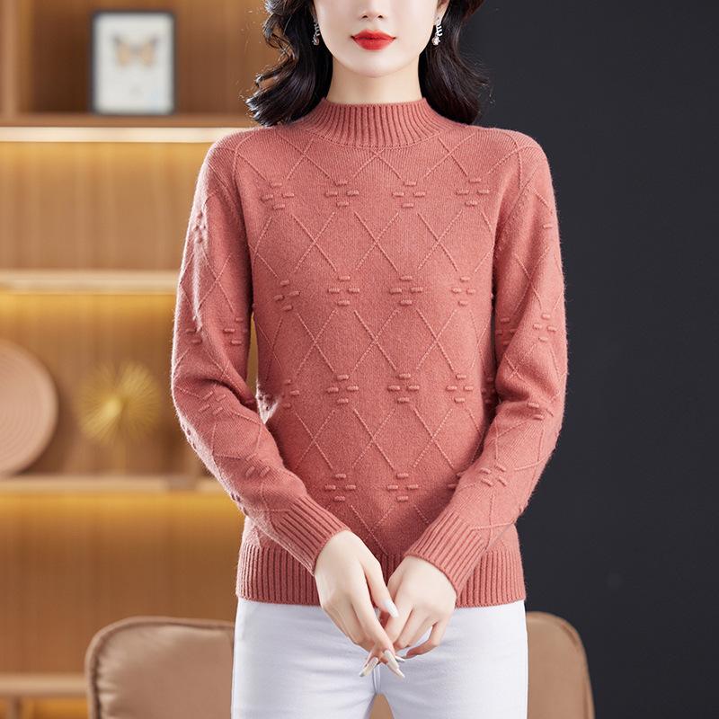 Middle Aged Mom Base Sweater for Autumn and Winter Half High Collar Sweater for Women