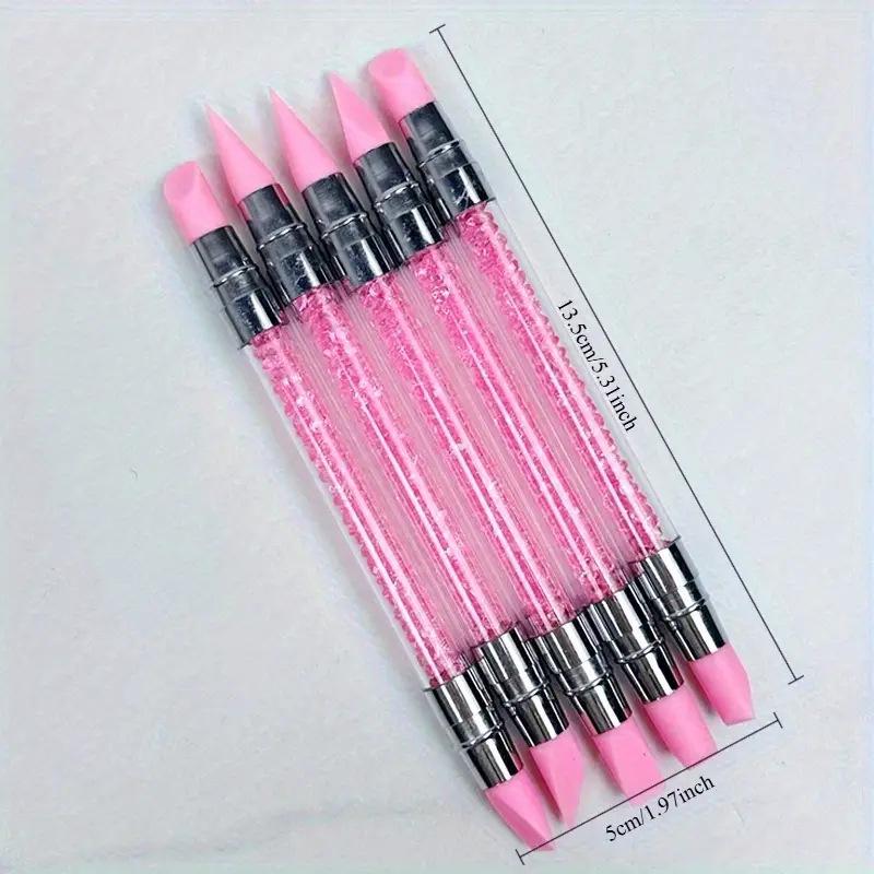 5-Piece Double-Ended Nail Art Silicone Pen Set: Embossing, Powder Dipping, Pressing, Clay Smearing, Mirror Powder Tool.