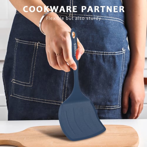 ESSBES Extra Large Heat-Resistant Silicone Turner - Non-Stick Kitchen Spatula, Soft and Durable, Everyday Spatula with One-Piece Design, Non-Slip Hand