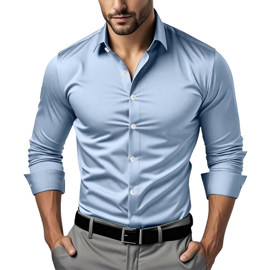 Men's Casual -color Business Shirt - Men's Long-sleeved Collar Button-up Shirt