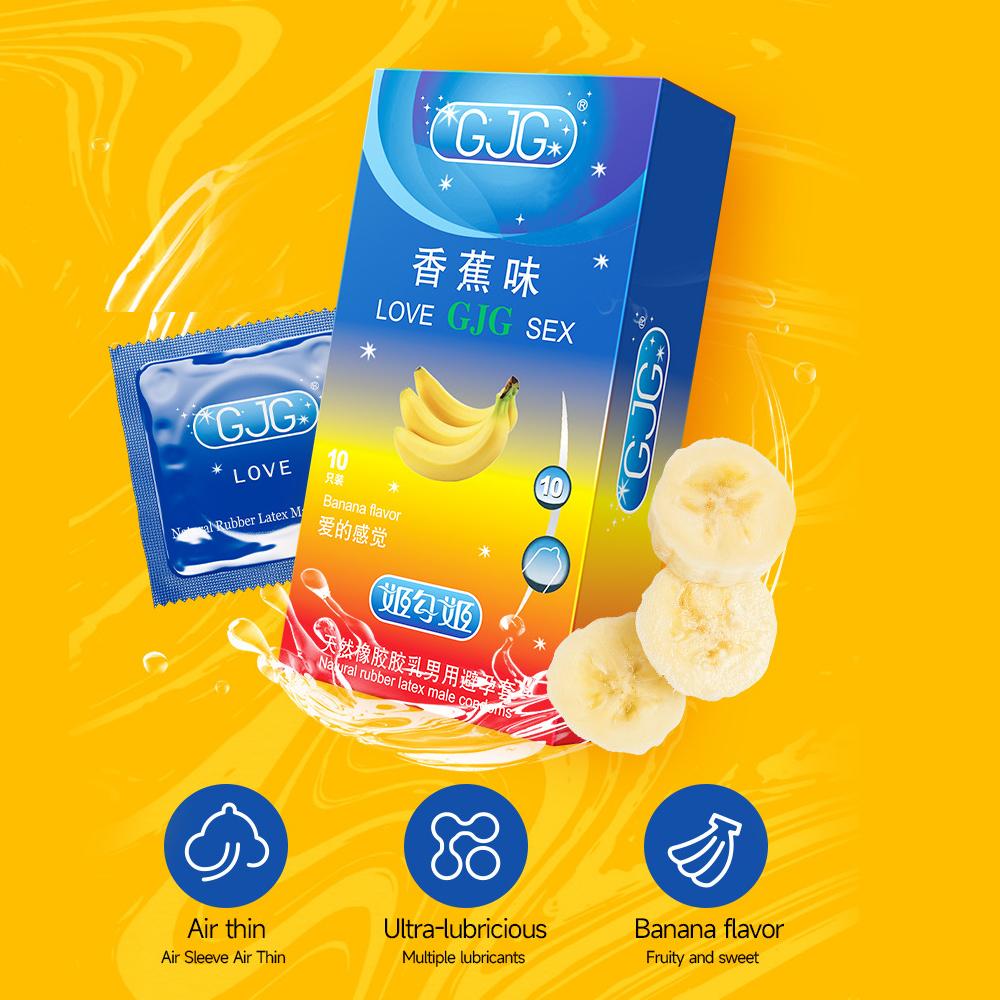 Ultra-thin Condom Lubrication Natural Latex Condom 52mm Banana Flavor Bump Thread Safe Sex Sex Product for Male