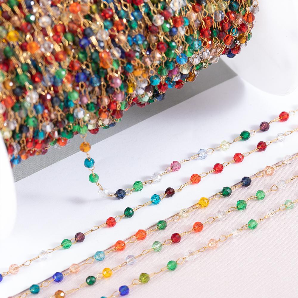 2Meters 1Meter Stainless Steel Thin Chain Colorful Crystal Beaded Chains for DIY Necklace Bracelet Cloth Chain Jewelry Findings