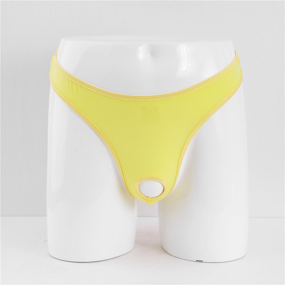 Penis Hole Lingerie Underwear Men Sexy Expose Cock G-String Open Crotch Pouch Underpant Gay Panties Ice Silk T-Back Thong