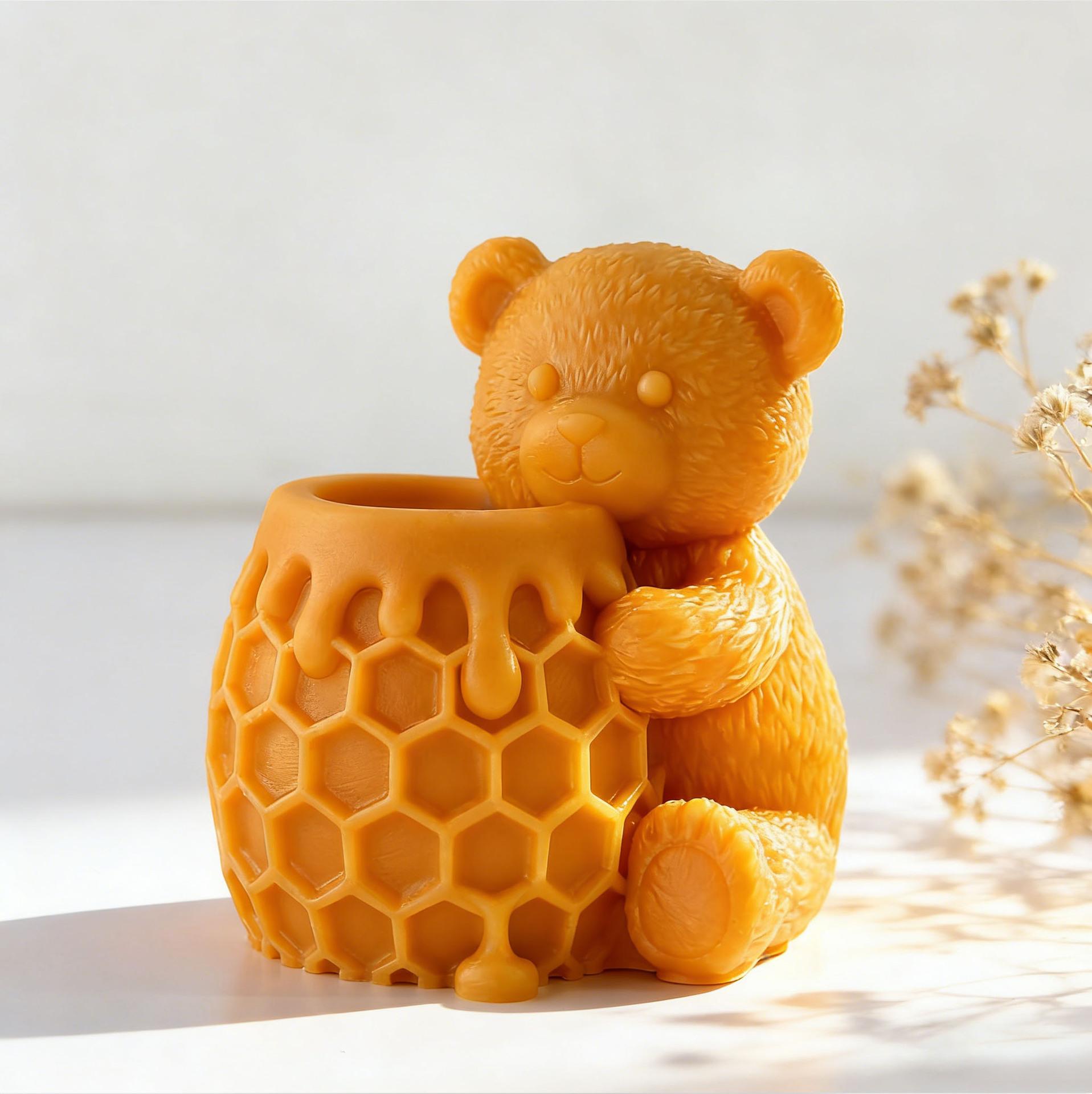 

1PC Honeypot Bear Aroma Candle Silicone Mold Bee Honey Gypsum Form Resin Ornaments Mould Handmade Soap Candle Making Supplies