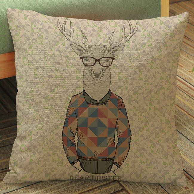 Monkey Cat Deer Cartoon Decorative Cushion Cover Elk Panda Rabbit Animal Style Cotton Linen Sofa Throw Pillow Case Cojines