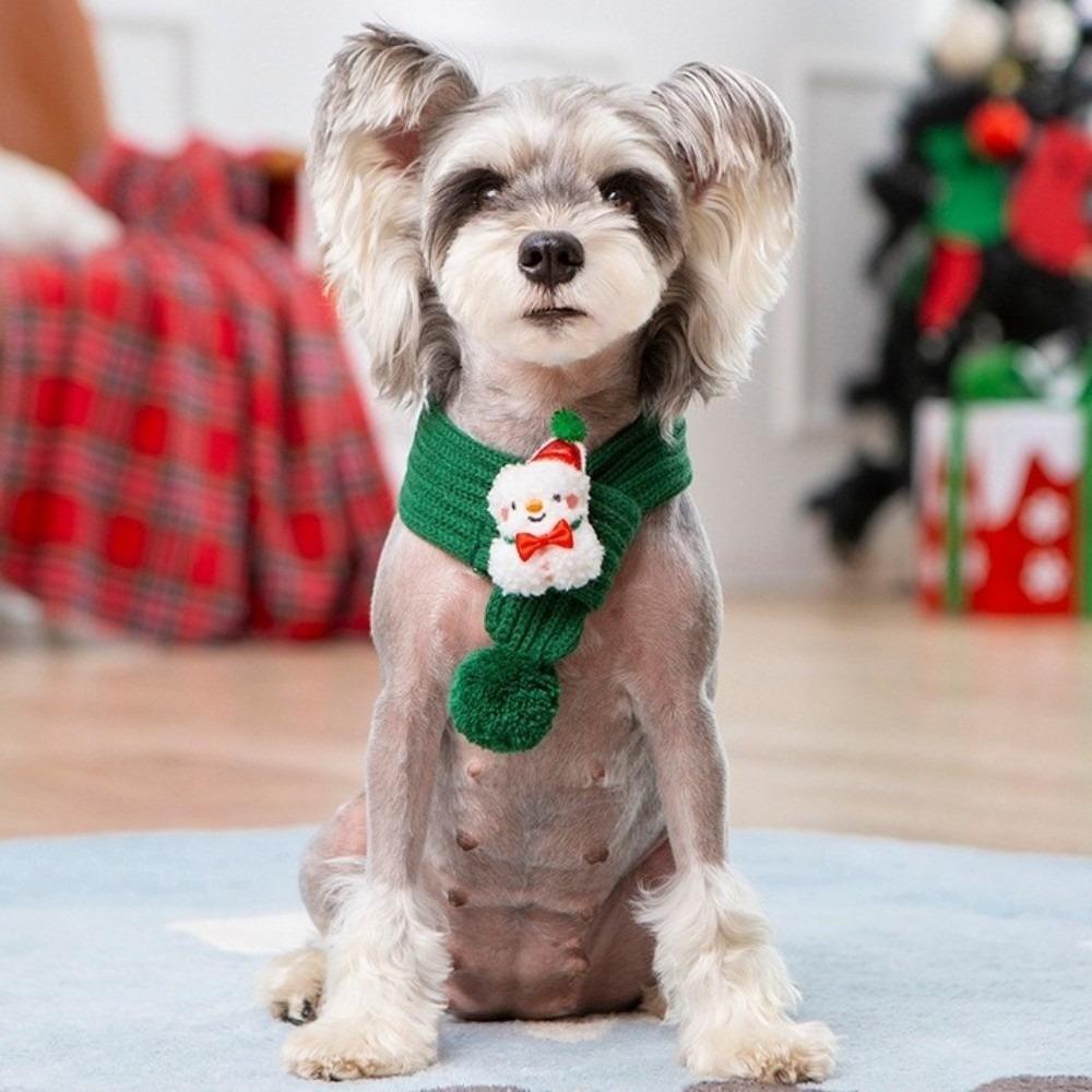 Cute Christmas Dog Knitted Scarf Collar Warm Santa Claus Pet Neck Warmer Festival Lightweight Cat Winter Scarf for Small Dogs