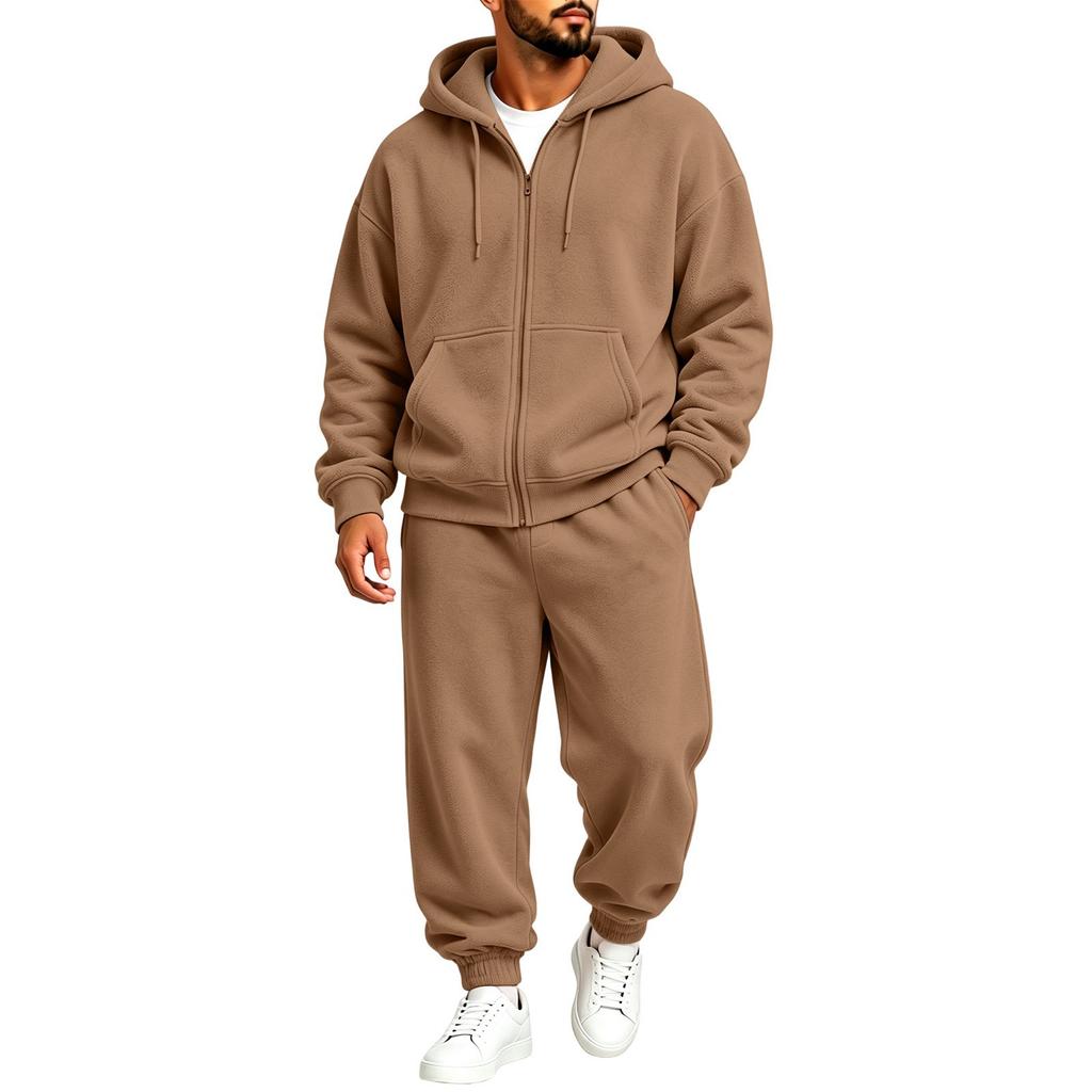 Men's Zip-Up Hoodie and Pants Set Loose Track Suit for Fall Winter