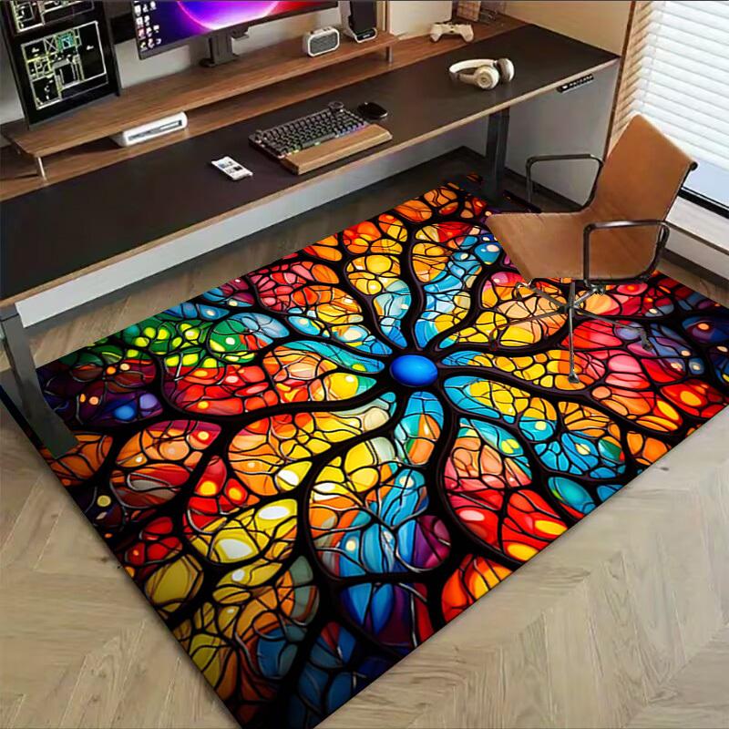 1PC Tree of Life Stained Glass Extra Large Non Slip Floor carpet Office, family, bedroom, Large Area Rug Indoor Rugs, Vibrant Colors
