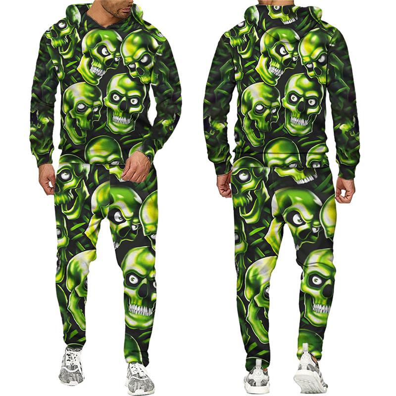 Noutate Skull Flower 3D Printed Trening Set 2 piese Hanorac cool pentru bărbați + Pantaloni Costum de jogging Unisex Hip Hop Casual Street Clothing