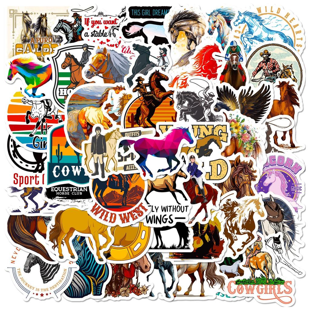 50 Horse Stickers Hand-painted Horse Material Suitcase Notebook Water Cup Can Be Repeatedly Pasted Decorative Stickers